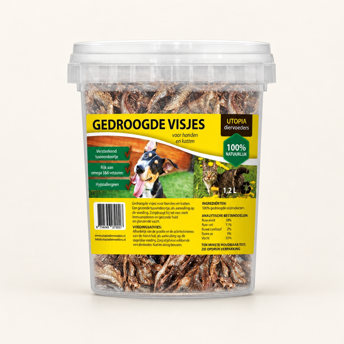 Utopia Gedroogde Visjes voor Hond en Kat – 1,2 l