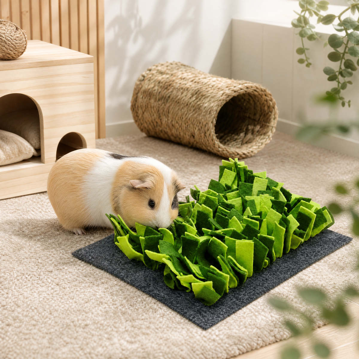 Guinea pig exploring the Rosewood green snuffle mat